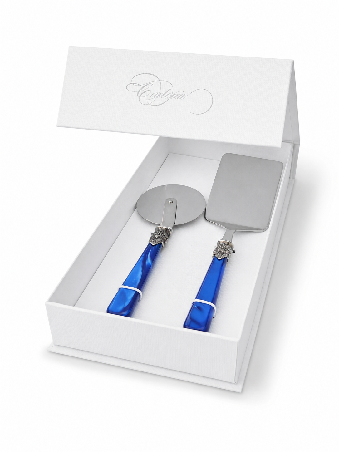 2-delige pastabestekcadeauset met lasagneschep en pizzasnijder, blauw (parelmoer), EME Napoleon