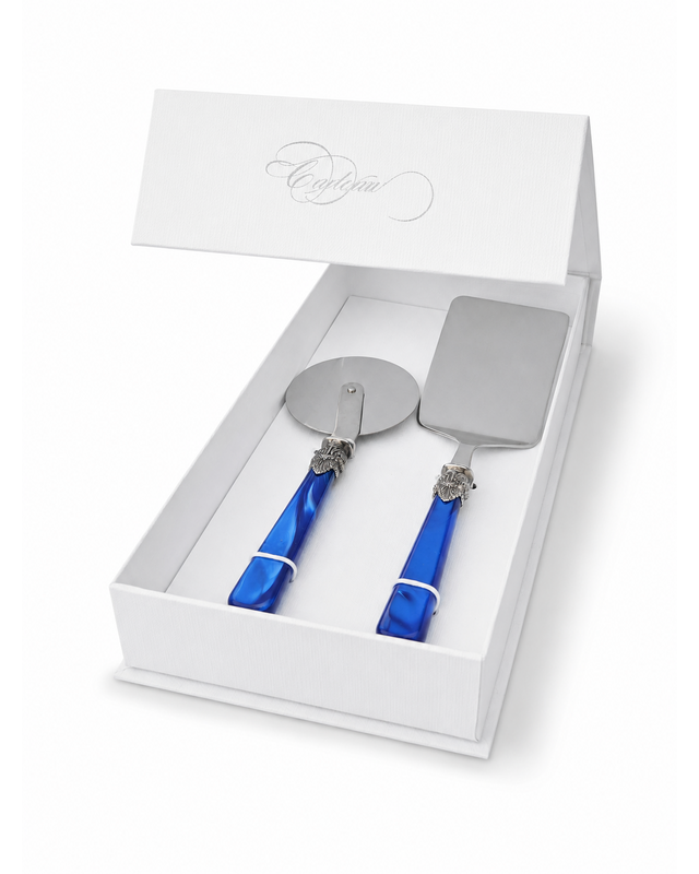 Set de regalo de 2 utensilios para pasta con pala para lasaña y cortador de pizza, azul (nácar), EME Napoleon