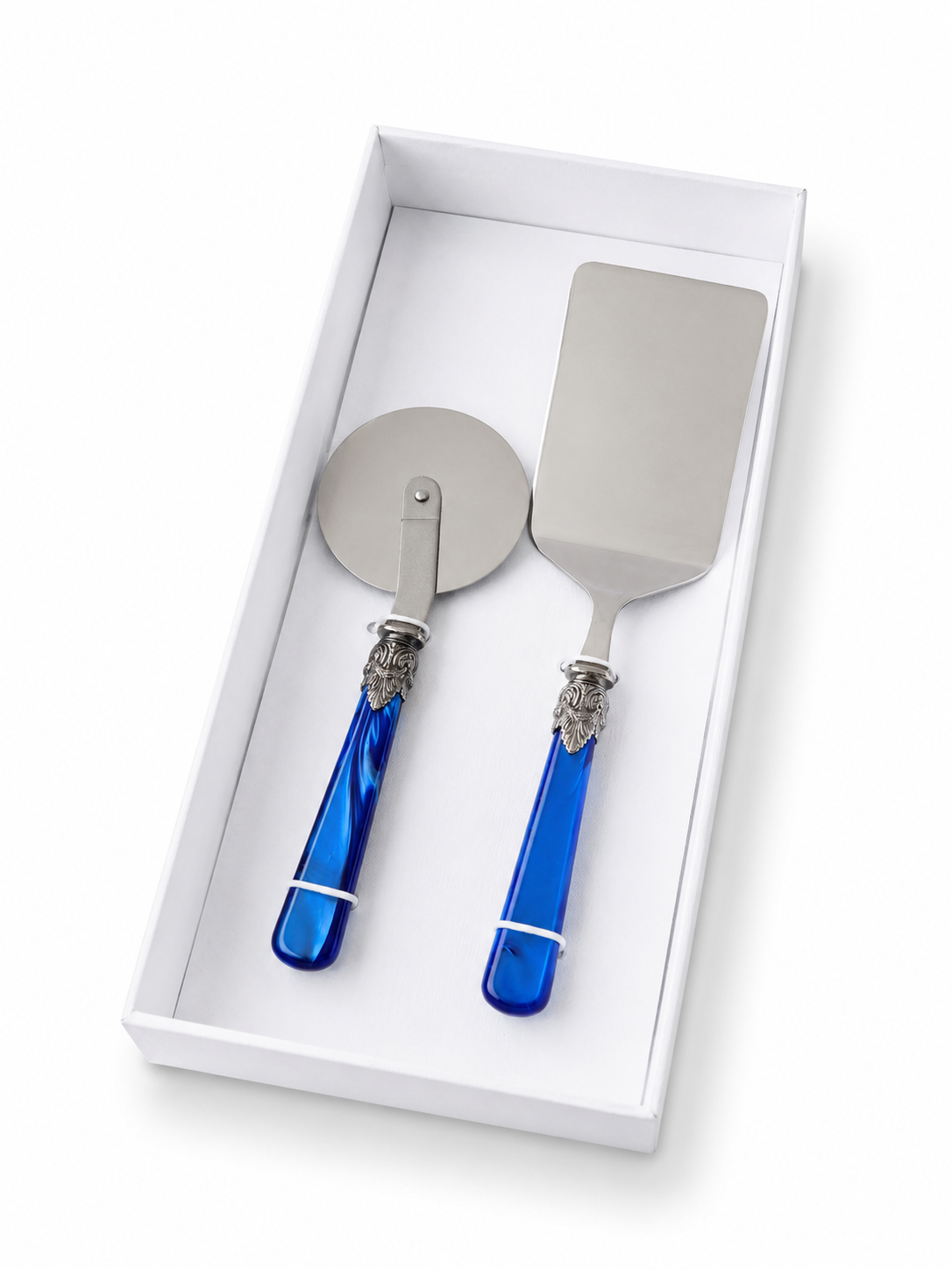 2-teiliges Pasta-Besteck-Geschenkset mit Lasagneheber und Pizzaschneider, Blau (perlmutt), EME Napoleon