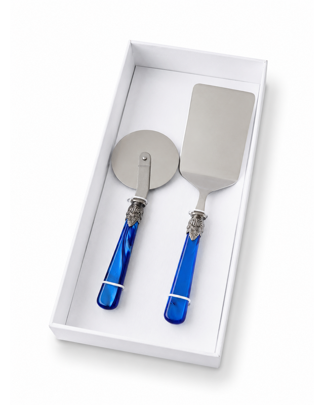 Set de regalo de 2 utensilios para pasta con pala para lasaña y cortador de pizza, azul (nácar), EME Napoleon