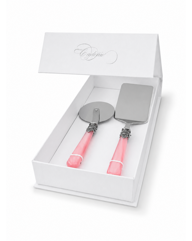 Coffret cadeau de 2 ustensiles pour pâtes avec pelle à lasagnes et roulette à pizza, rose (nacré), EME Napoleon