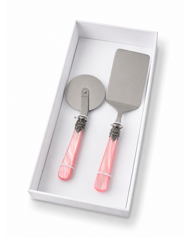 Set de regalo de 2 utensilios para pasta con pala para lasaña y cortador de pizza, rosa (nácar), EME Napoleon