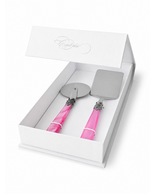 2-piece pasta cutlery gift set with lasagna server and pizza cutter, fuchsia (mother-of-pearl), EME Napoleon