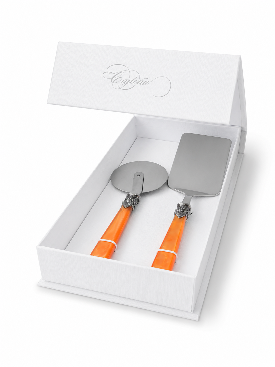 2-teiliges Pasta-Besteck-Geschenkset mit Lasagneheber und Pizzaschneider, Orange (perlmutt), EME Napoleon