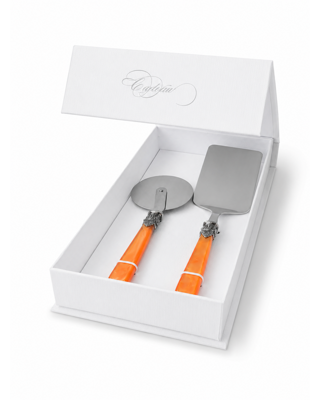 2-teiliges Pasta-Besteck-Geschenkset mit Lasagneheber und Pizzaschneider, Orange (perlmutt), EME Napoleon