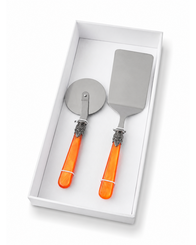 Coffret cadeau de 2 ustensiles pour pâtes avec pelle à lasagnes et roulette à pizza, orange (nacré), EME Napoleon