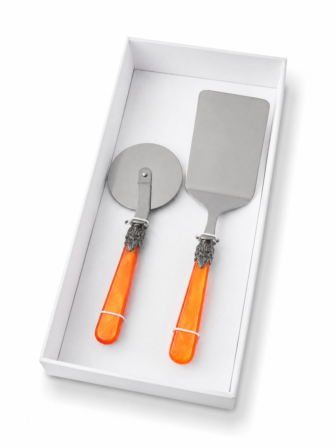 Coffret cadeau de 2 ustensiles pour pâtes avec pelle à lasagnes et roulette à pizza, orange (nacré), EME Napoleon