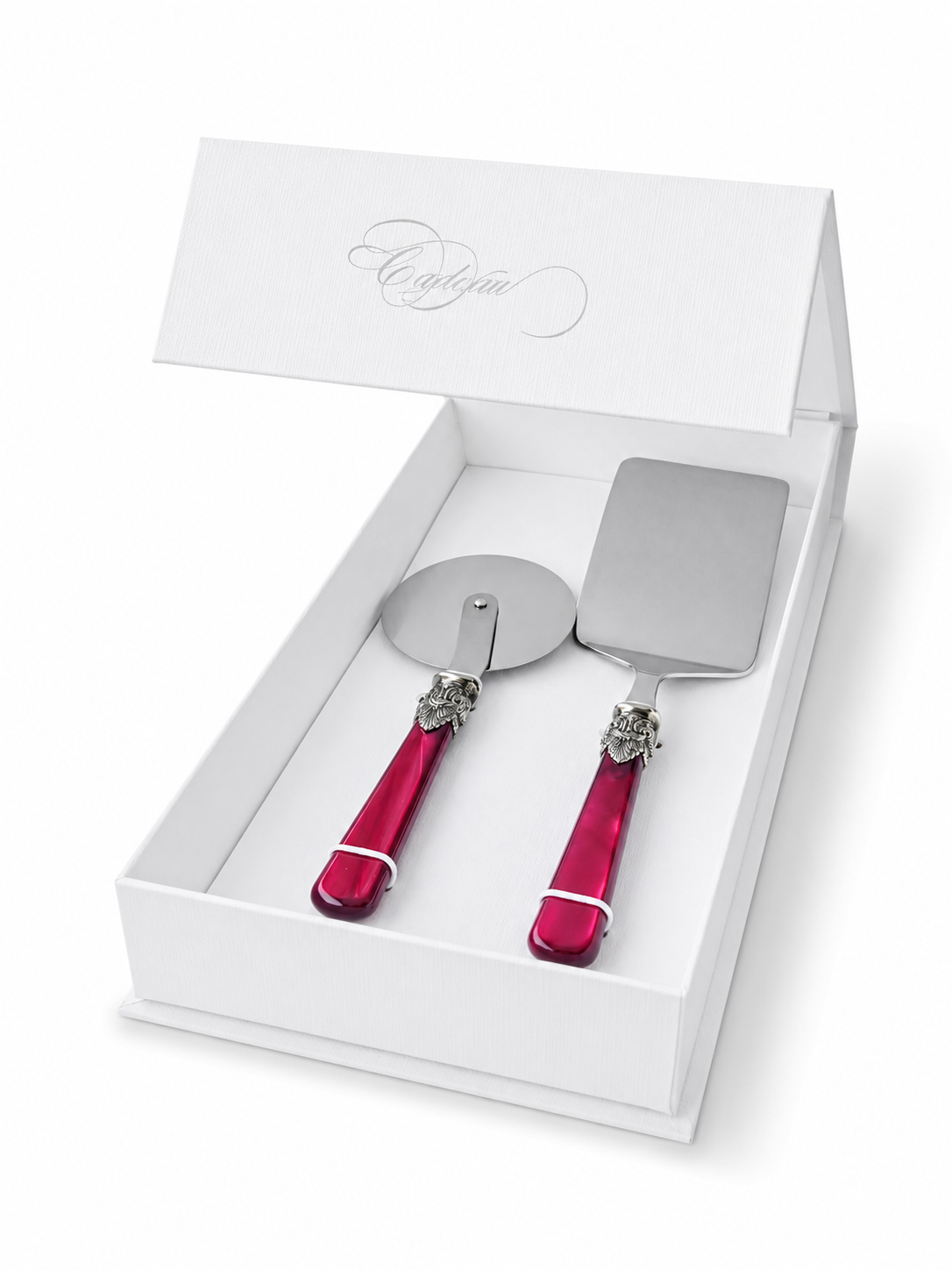 2-teiliges Pasta-Besteck-Geschenkset mit Lasagneheber und Pizzaschneider, Rot (perlmutt), EME Napoleon