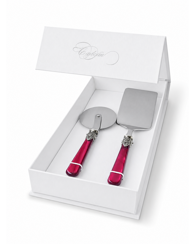 2-piece pasta cutlery gift set with lasagna server and pizza cutter, red (mother-of-pearl), EME Napoleon