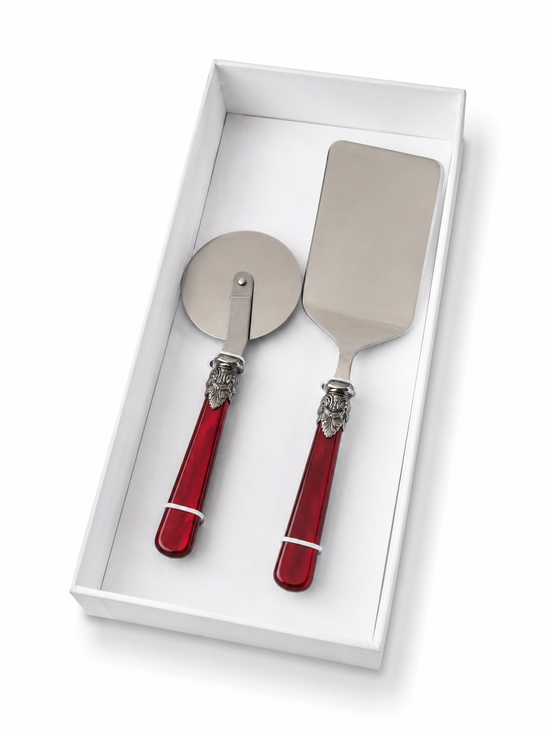 Set de regalo de 2 utensilios para pasta con pala para lasaña y cortador de pizza, rojo (nácar), EME Napoleon