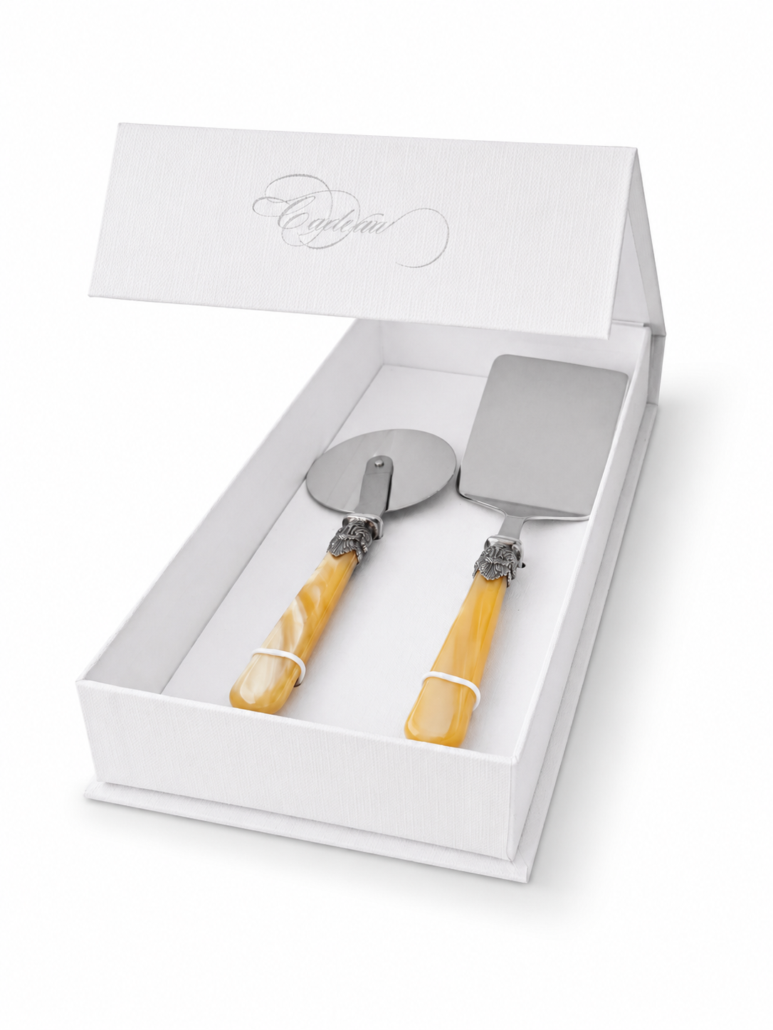 2-delige pastabestekcadeauset met lasagneschep en pizzasnijder, honing (parelmoer), EME Napoleon