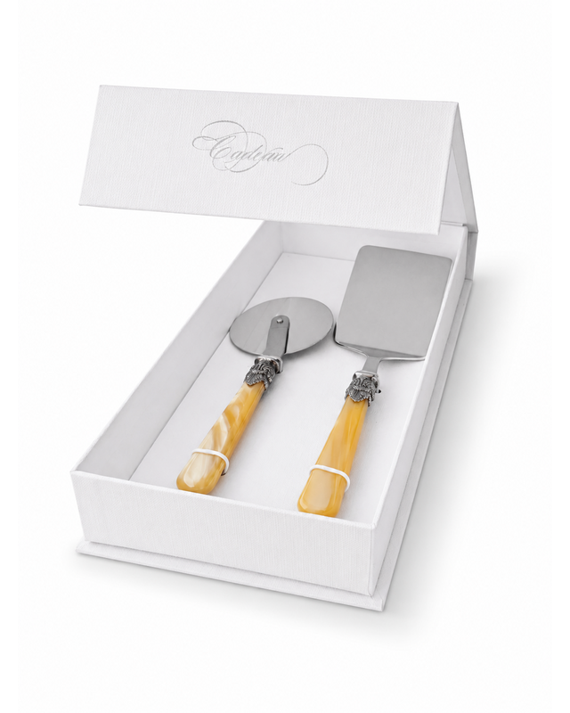 Coffret cadeau de 2 ustensiles pour pâtes avec pelle à lasagnes et roulette à pizza, miel (nacré), EME Napoleon