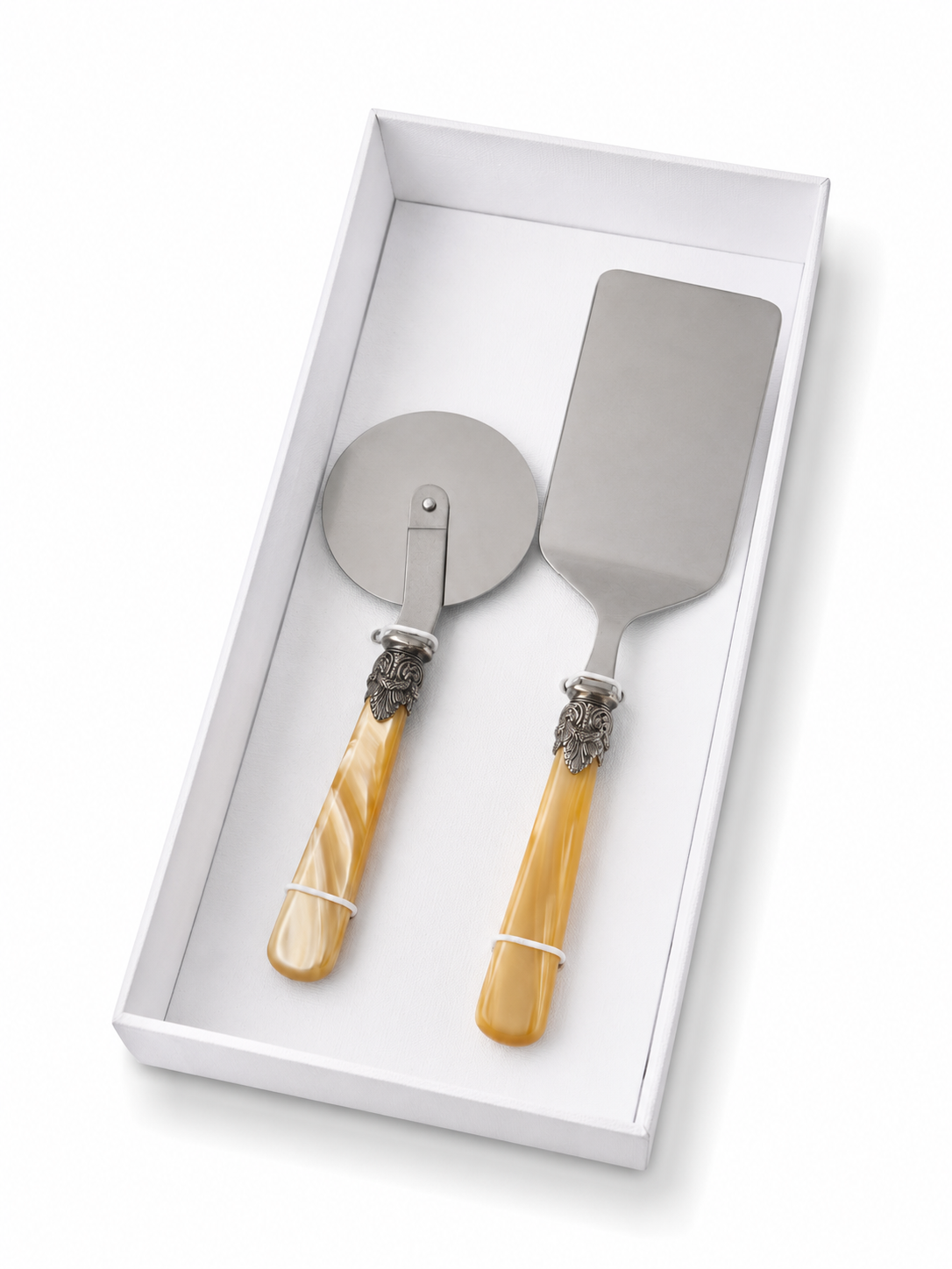 2-delige pastabestekcadeauset met lasagneschep en pizzasnijder, honing (parelmoer), EME Napoleon