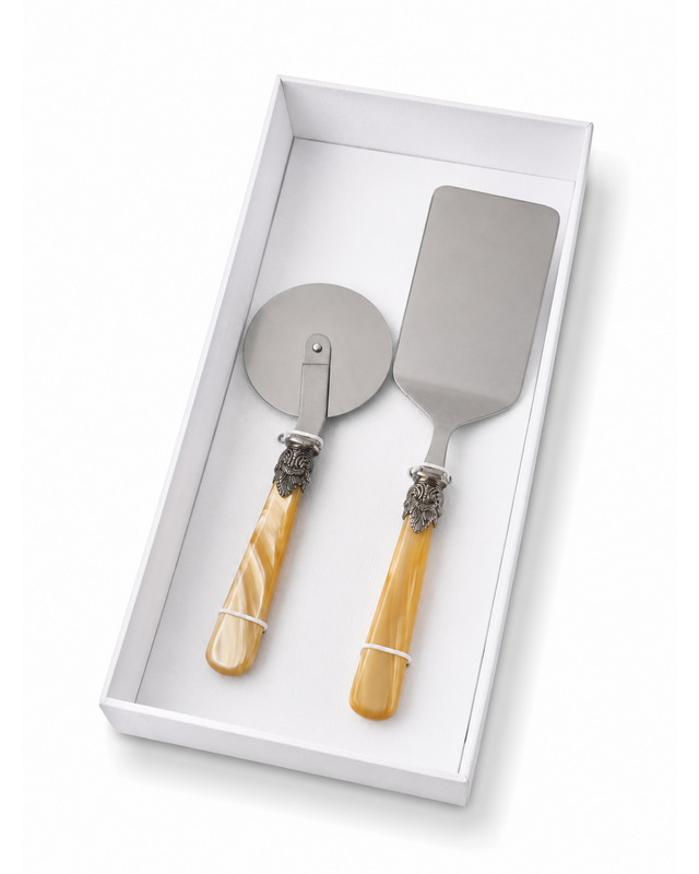 2-piece pasta cutlery gift set with lasagna server and pizza cutter, honey (mother-of-pearl), EME Napoleon