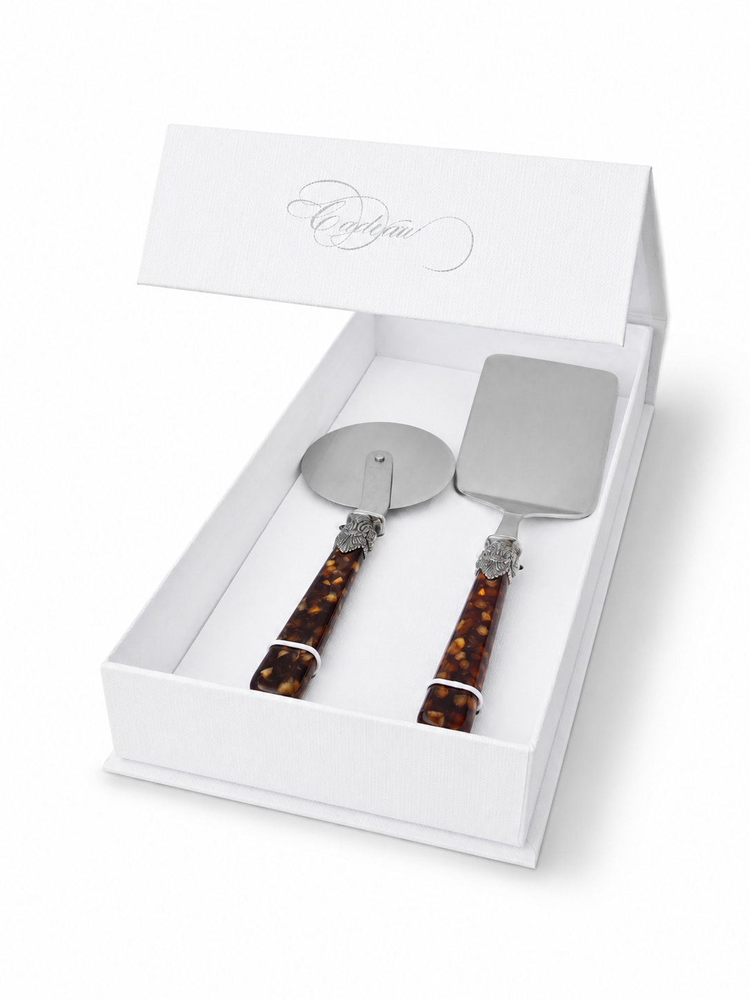 2-piece pasta cutlery gift set with lasagna server and pizza cutter, brown (tortoiseshell), EME Napoleon