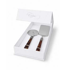 2-teiliges Pasta-Besteck-Geschenkset mit Lasagneheber und Pizzaschneider, Braun (Schildpatt)