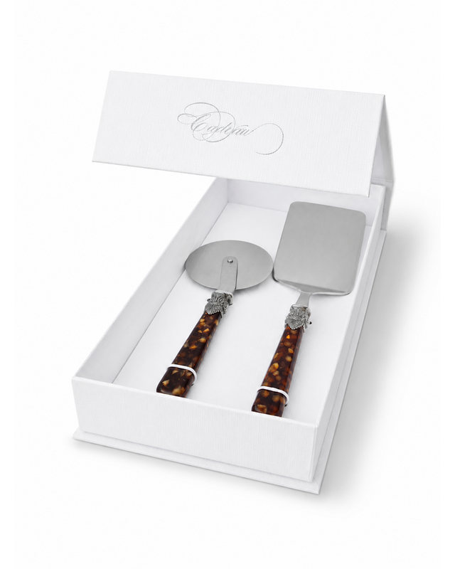 Set de regalo de 2 utensilios para pasta con pala para lasaña y cortador de pizza, marrón (carey), EME Napoleon