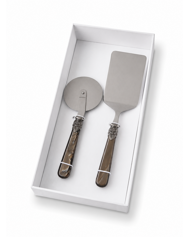 Coffret cadeau de 2 ustensiles pour pâtes avec pelle à lasagnes et roulette à pizza, brun (écaille de tortue), EME Napoleon