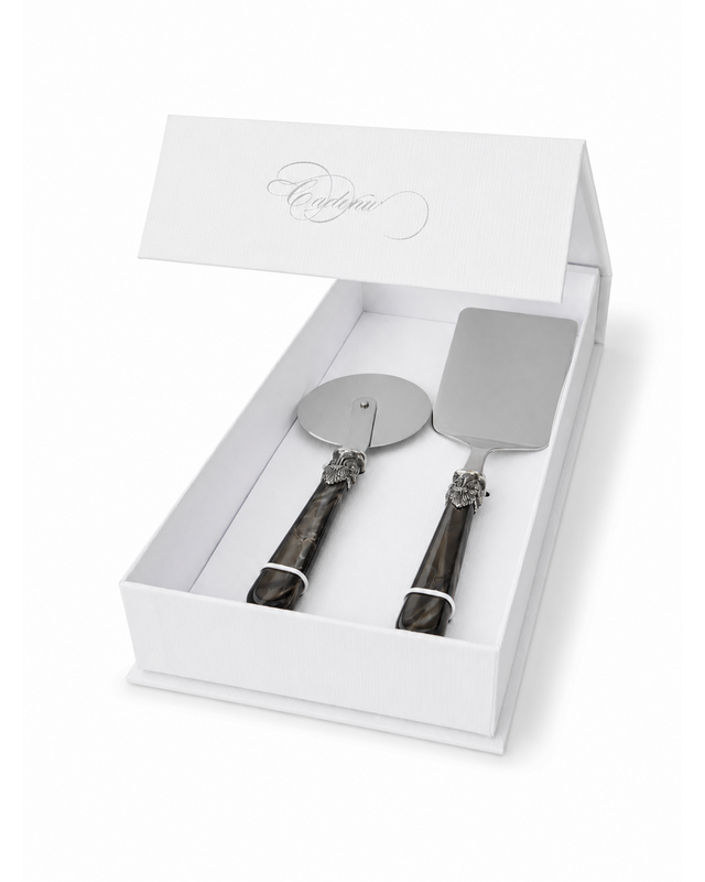 Coffret cadeau de 2 ustensiles pour pâtes avec pelle à lasagnes et roulette à pizza, brun (nacré), EME Napoleon