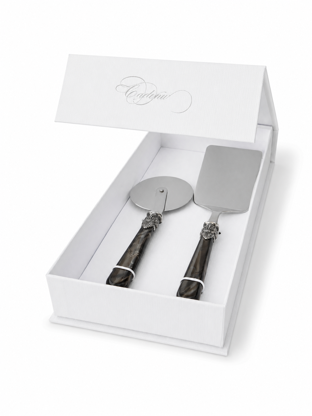 Coffret cadeau de 2 ustensiles pour pâtes avec pelle à lasagnes et roulette à pizza, brun (nacré), EME Napoleon