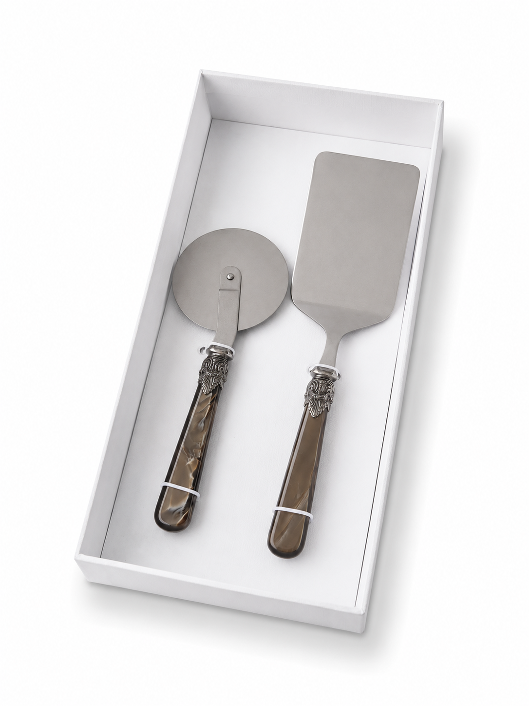 Coffret cadeau de 2 ustensiles pour pâtes avec pelle à lasagnes et roulette à pizza, brun (nacré), EME Napoleon