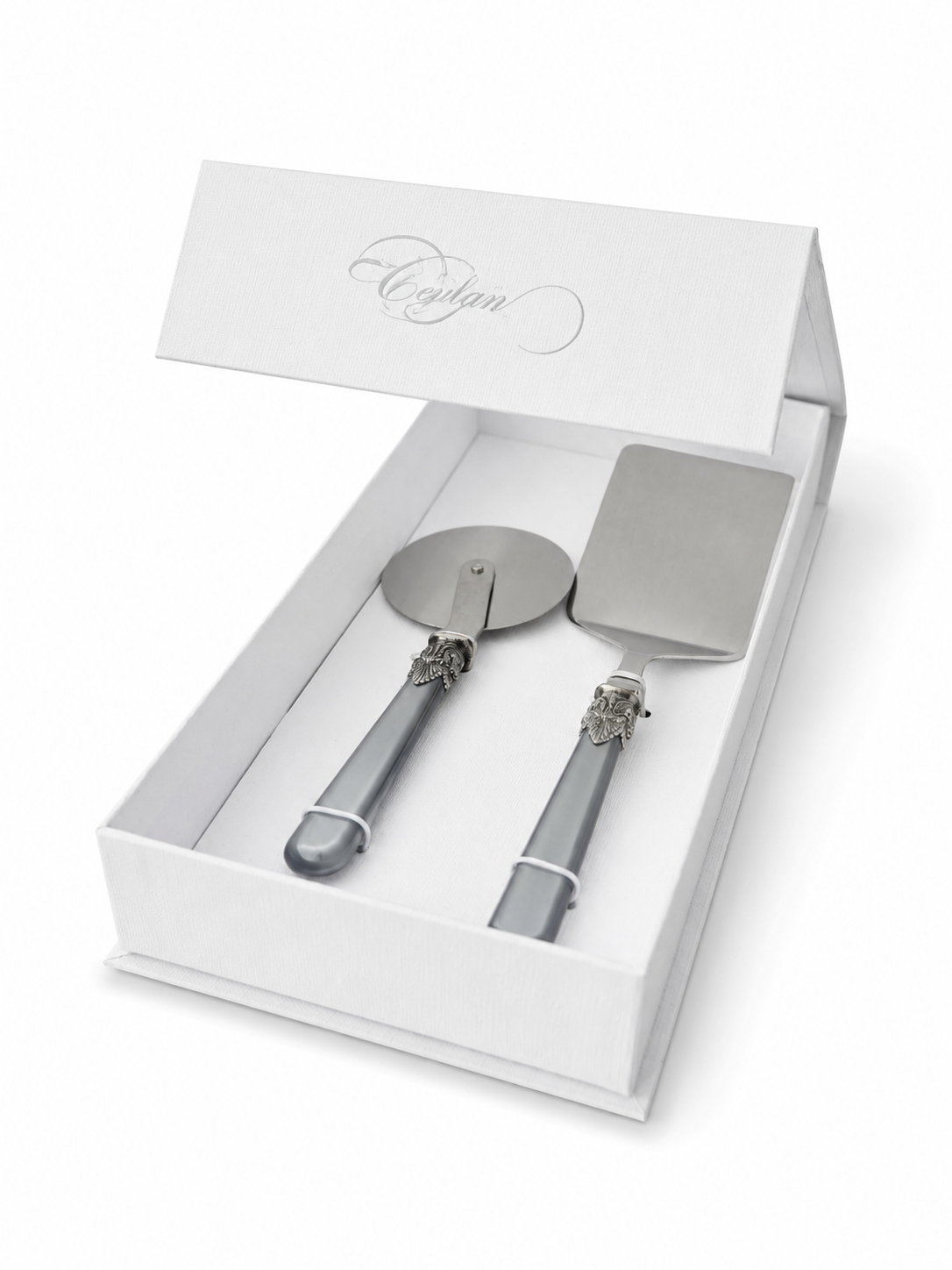2-delige pastabestekcadeauset met lasagneschep en pizzasnijder, grijs (parelmoer), EME Napoleon