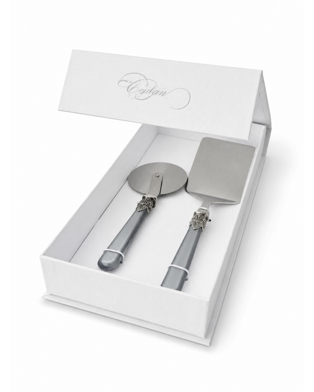 Coffret cadeau de 2 ustensiles pour pâtes avec pelle à lasagnes et roulette à pizza, gris (nacré), EME Napoleon