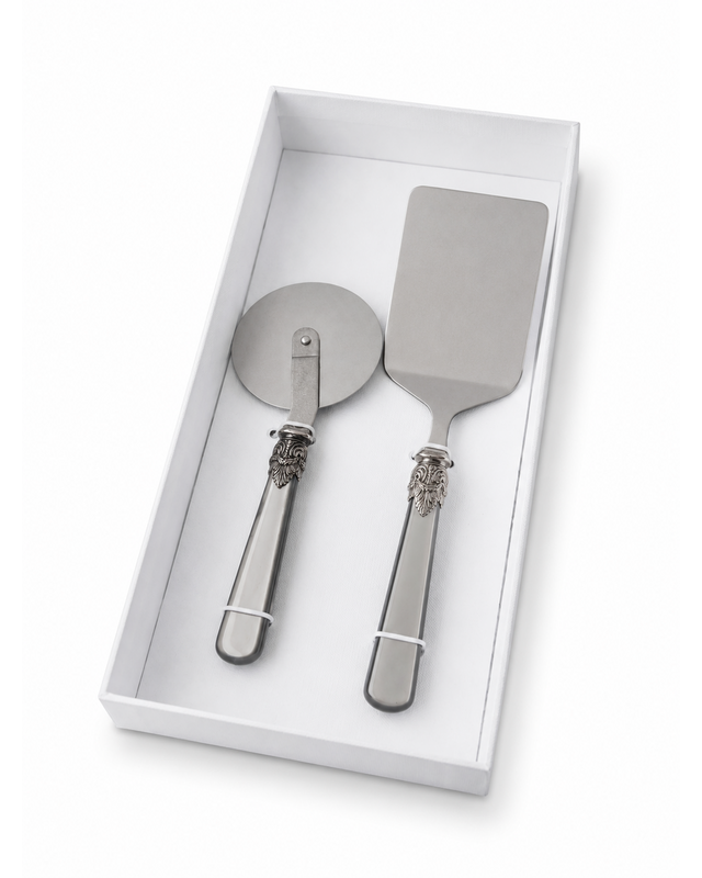Coffret cadeau de 2 ustensiles pour pâtes avec pelle à lasagnes et roulette à pizza, gris (nacré), EME Napoleon