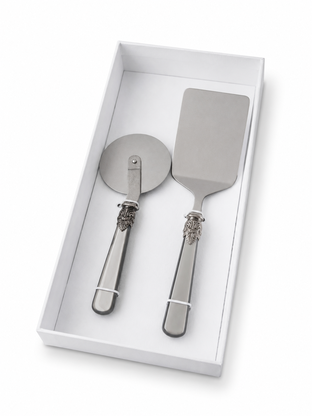 Set de regalo de 2 utensilios para pasta con pala para lasaña y cortador de pizza, gris (nácar), EME Napoleon