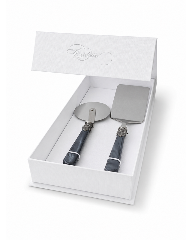 2-piece pasta cutlery gift set with lasagna server and pizza cutter, black (mother-of-pearl), EME Napoleon