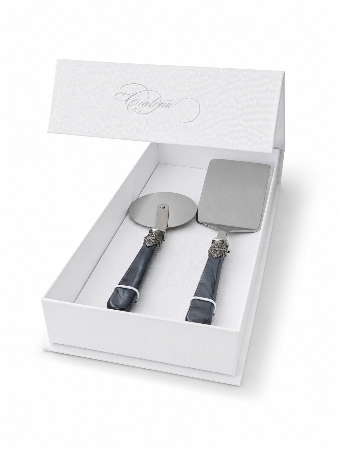 Set de regalo de 2 utensilios para pasta con pala para lasaña y cortador de pizza, negro (nácar), EME Napoleon