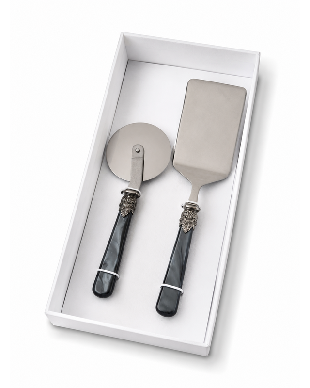 2-piece pasta cutlery gift set with lasagna server and pizza cutter, black (mother-of-pearl), EME Napoleon