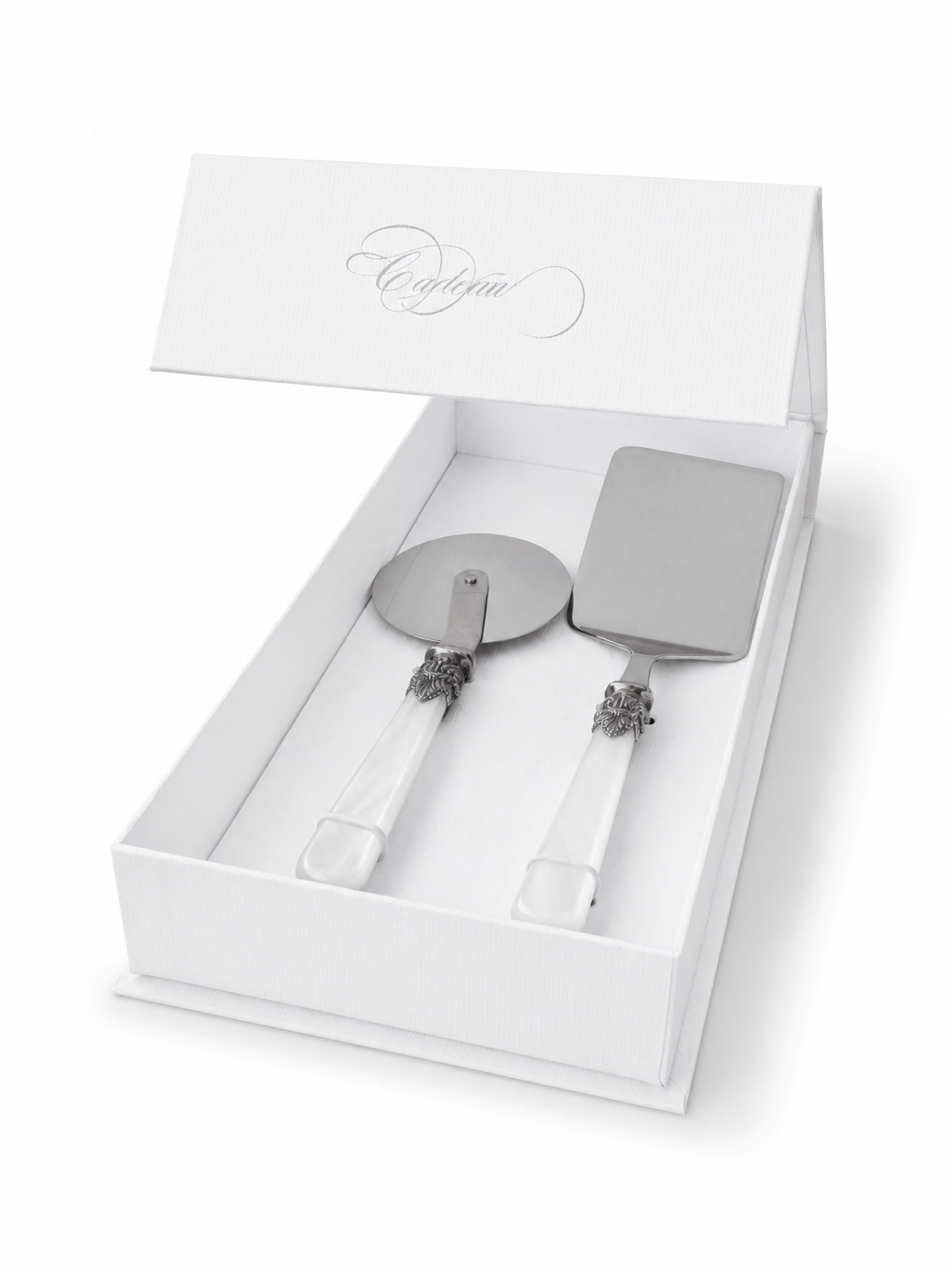 2-piece pasta cutlery gift set with lasagna server and pizza cutter, white (mother-of-pearl), EME Napoleon