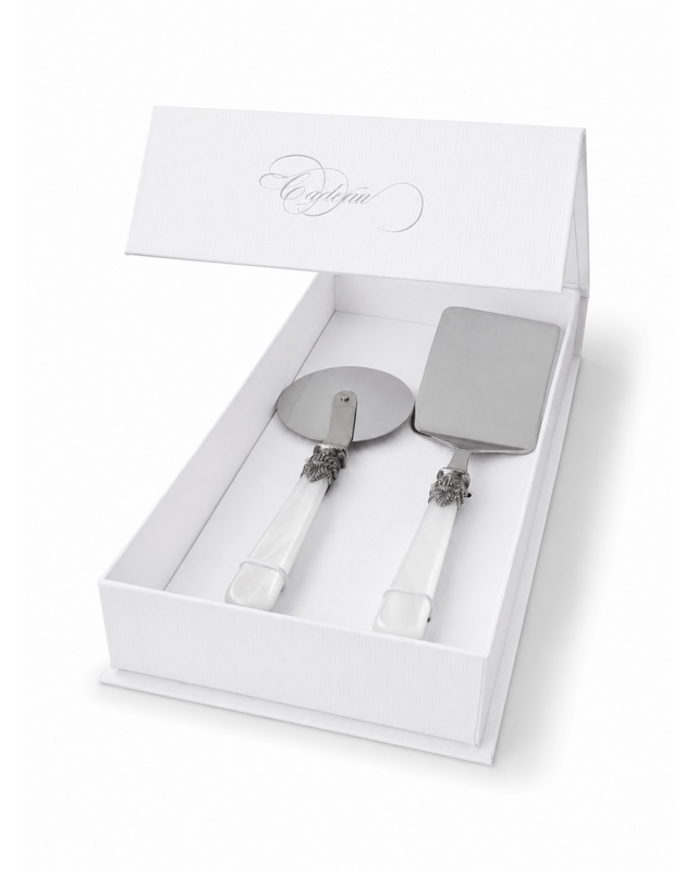 Set de regalo de 2 utensilios para pasta con pala para lasaña y cortador de pizza, blanco (nácar), EME Napoleon