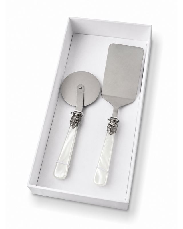 2-piece pasta cutlery gift set with lasagna server and pizza cutter, white (mother-of-pearl), EME Napoleon