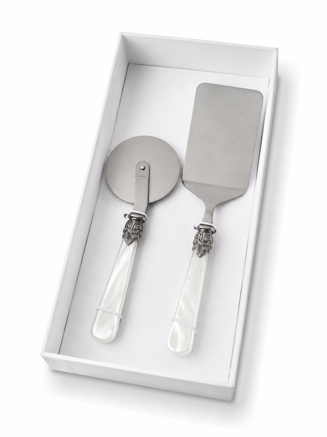 Coffret cadeau de 2 ustensiles pour pâtes avec pelle à lasagnes et roulette à pizza, blanc (nacré), EME Napoleon