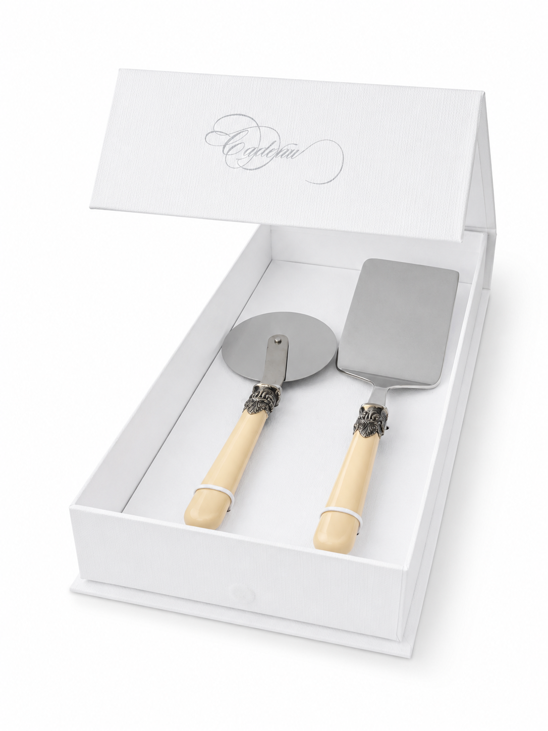 2-teiliges Pasta-Besteck-Geschenkset mit Lasagneheber und Pizzaschneider, Elfenbein (matt), EME Napoleon