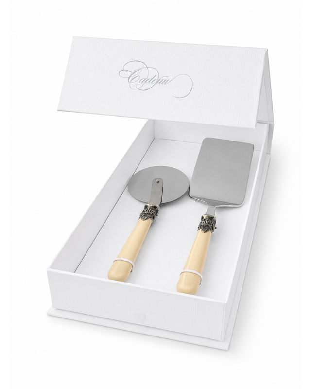 2-piece pasta cutlery gift set with lasagna server and pizza cutter, ivory (matte), EME Napoleon