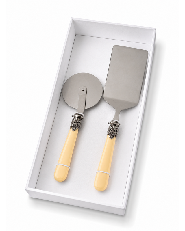Coffret cadeau de 2 ustensiles pour pâtes avec pelle à lasagnes et roulette à pizza, ivoire (mat), EME Napoleon
