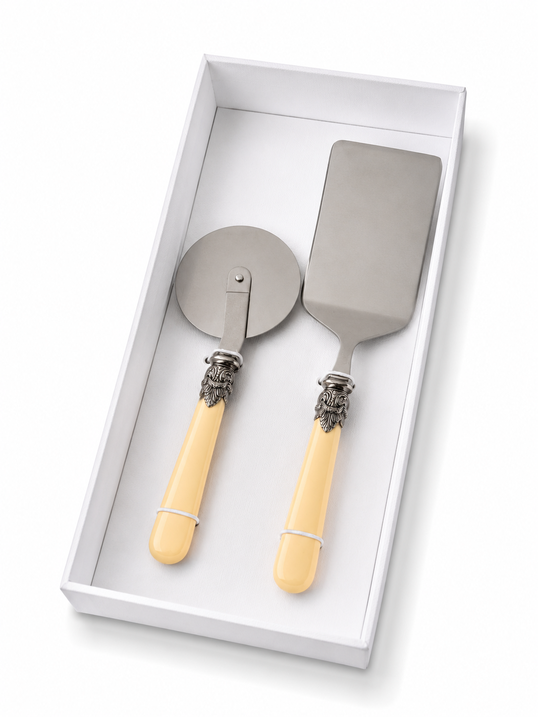 Coffret cadeau de 2 ustensiles pour pâtes avec pelle à lasagnes et roulette à pizza, ivoire (mat), EME Napoleon