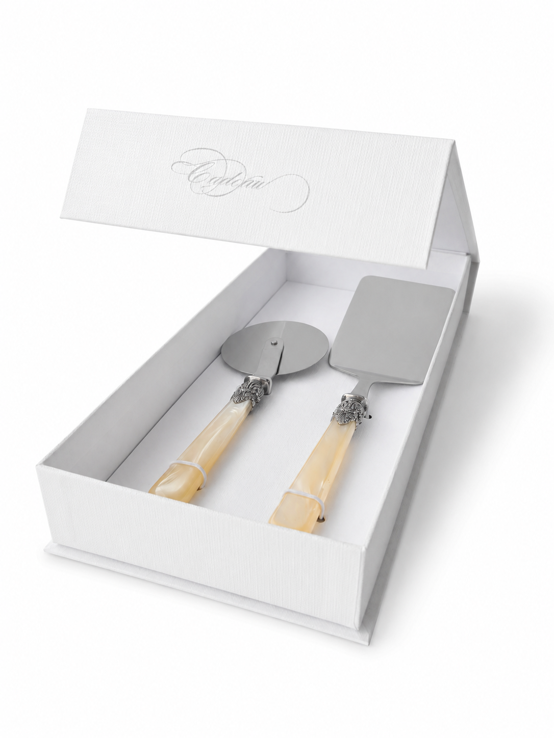 2-delige pastabestekcadeauset met lasagneschep en pizzasnijder, ivoor (parelmoer), EME Napoleon