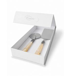2-teiliges Pasta-Besteck-Geschenkset mit Lasagneheber und Pizzaschneider, Elfenbein (perlmutt)