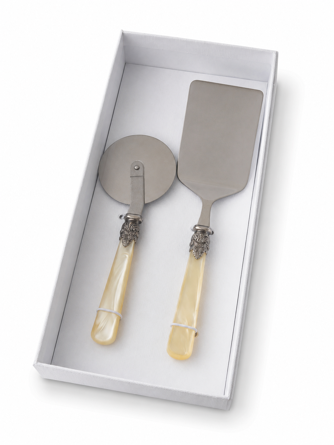 2-piece pasta cutlery gift set with lasagna server and pizza cutter, ivory (mother-of-pearl), EME Napoleon