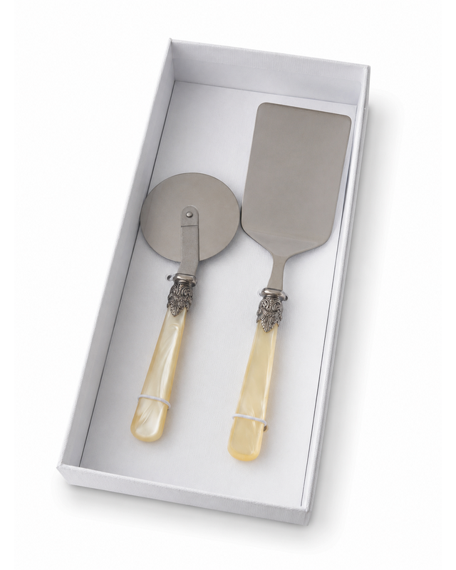 Set de regalo de 2 utensilios para pasta con pala para lasaña y cortador de pizza, marfil (nácar), EME Napoleon