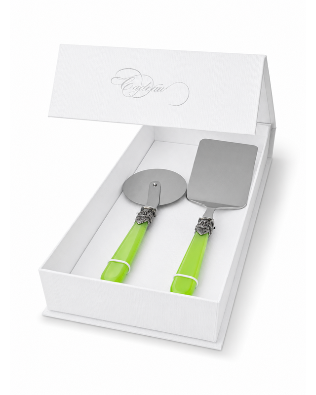 Coffret cadeau de 2 ustensiles pour pâtes avec pelle à lasagnes et roulette à pizza, vert clair (nacré), EME Napoleon