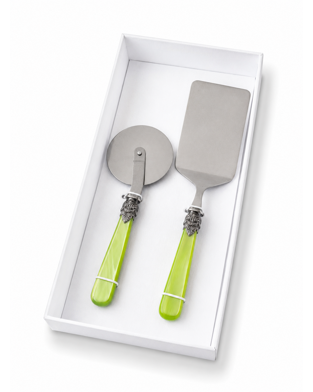 Coffret cadeau de 2 ustensiles pour pâtes avec pelle à lasagnes et roulette à pizza, vert clair (nacré), EME Napoleon
