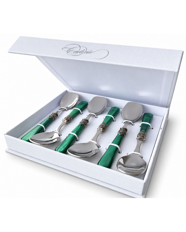 Coffret cadeau de 6 cuillères à glace, vert (nacré), EME Napoleon