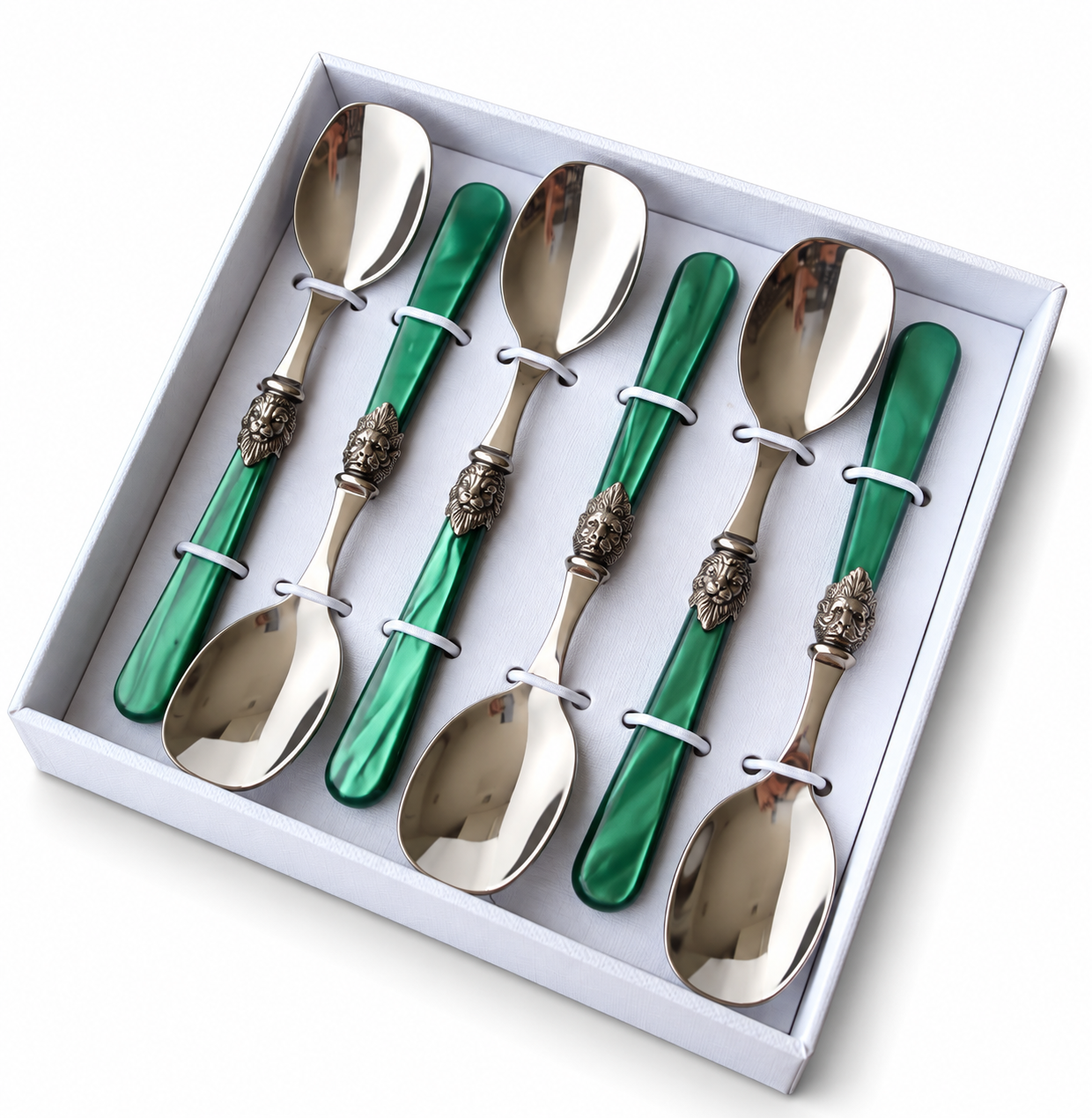 6-piece ice cream spoon gift set, green (mother-of-pearl), EME Napoleon