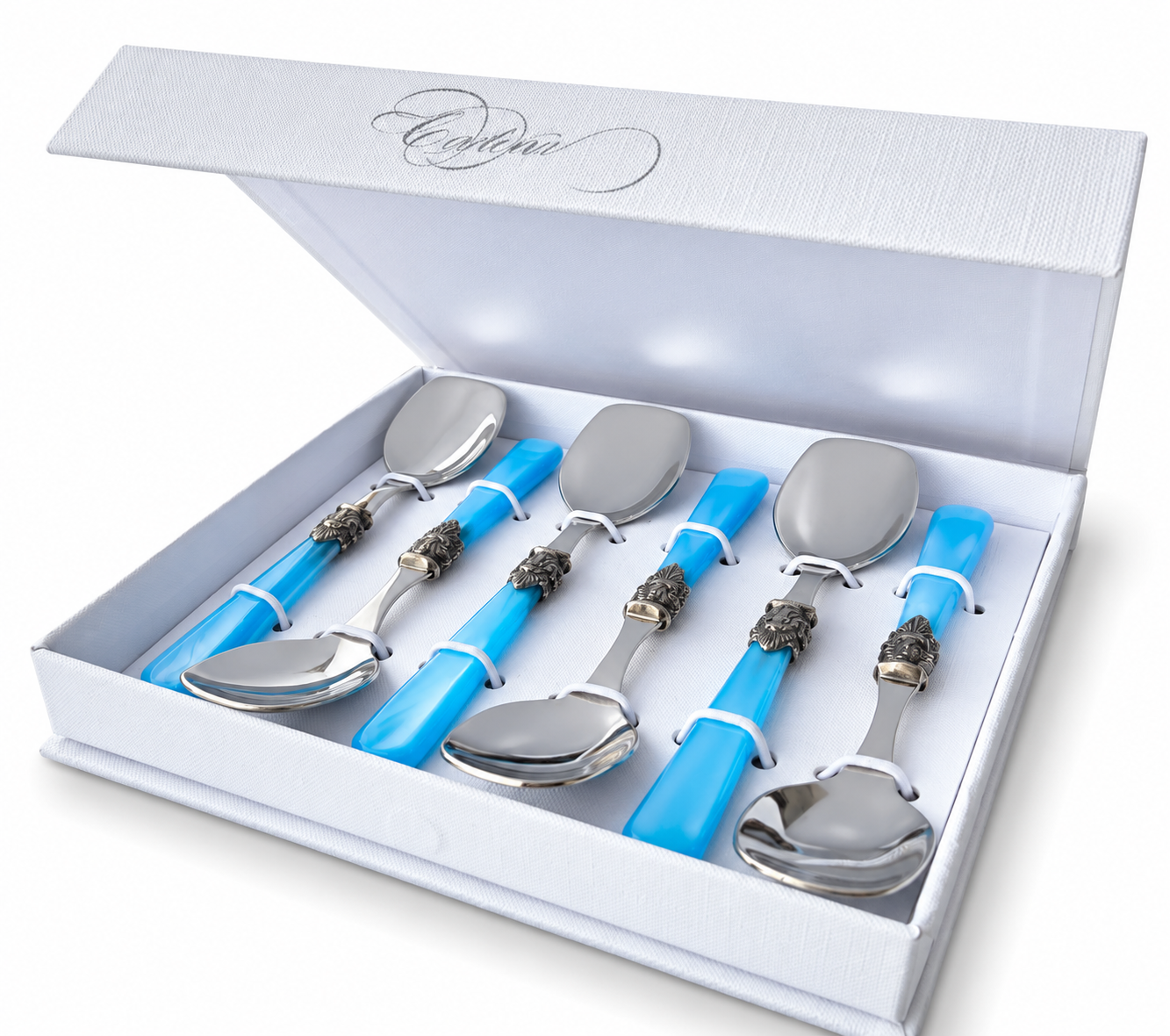 6-piece ice cream spoon gift set, light blue (mother-of-pearl), EME Napoleon