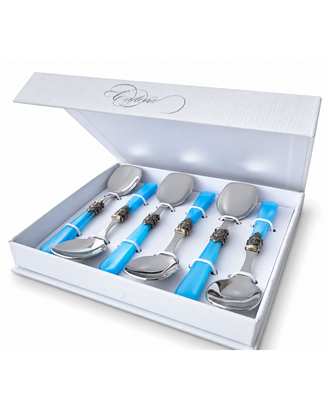 6-piece ice cream spoon gift set, light blue (mother-of-pearl), EME Napoleon